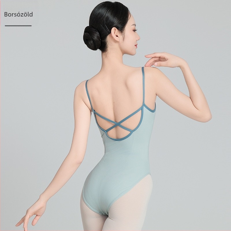Egyrészes balett gyakorló body felnőtt nőknek, magas nyakkal és hátsó rész nélkül; Anyag: nejlon; Poliészter 86%; Belső réteg: spandex; Alkalmas balettre és tornára