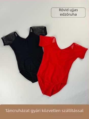 Lányoknak szóló tánc- és gimnasztika overál rövid ujjú hálós panellel, 85% pamut, puha kezelésű anyag, nyár 2024, 3-8 éveseknek