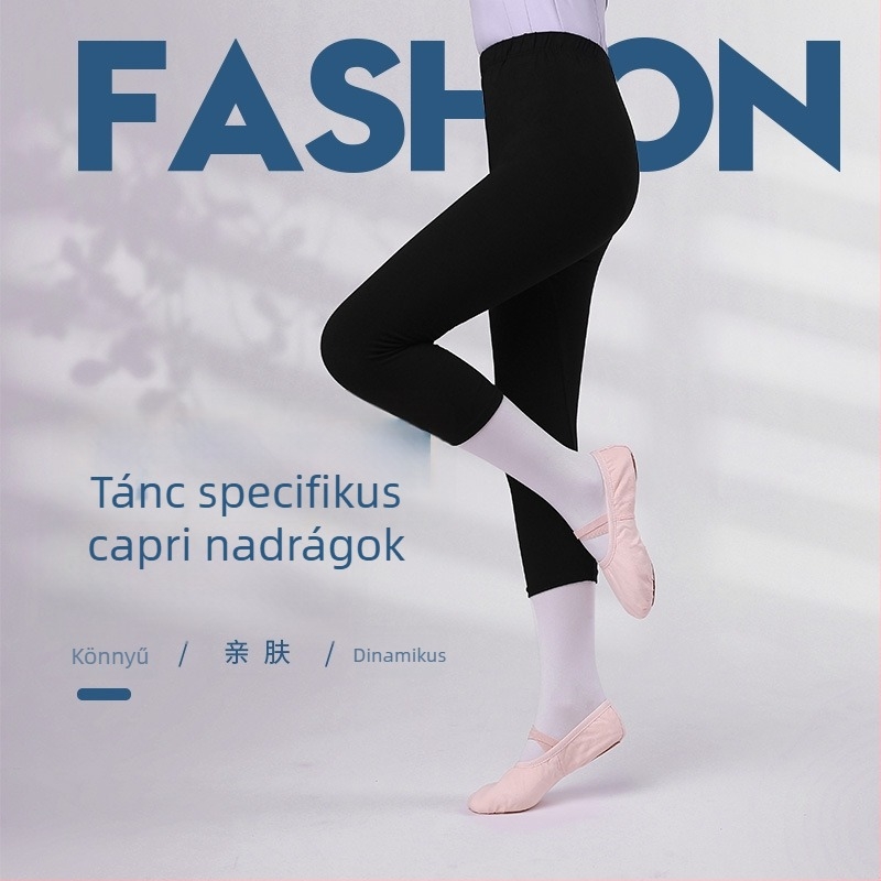 Gyerekek táncpantalója, magas derekú, 3/4 hosszú, széles szárú, 92% pamut / elasztán 8%