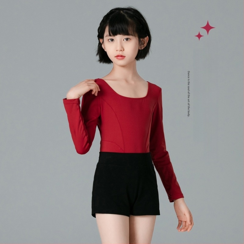 Őszi balett egyrészes ruha lányoknak, hosszú ujjú felső és nadrág, Nylon-Spandex keverék, kínai táncokhoz, 3–8 évesek