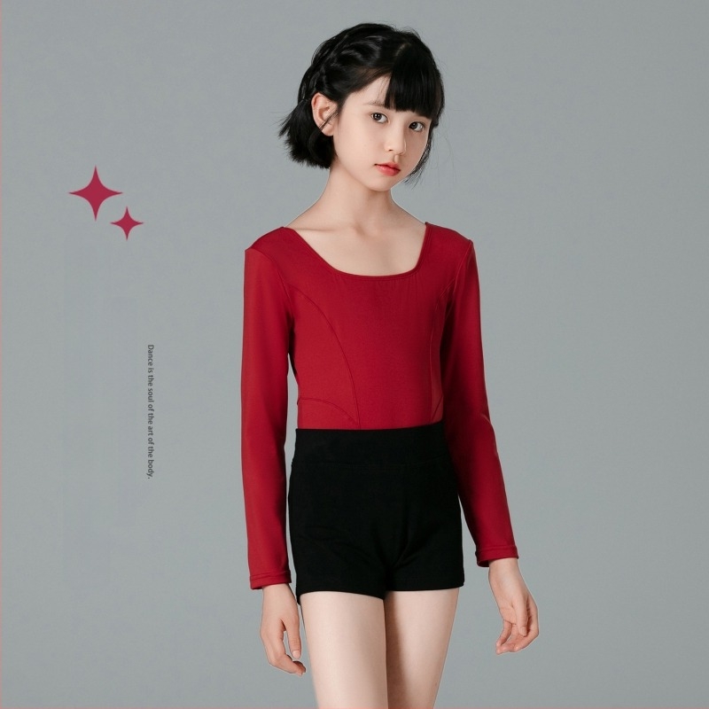 Őszi balett egyrészes ruha lányoknak, hosszú ujjú felső és nadrág, Nylon-Spandex keverék, kínai táncokhoz, 3–8 évesek