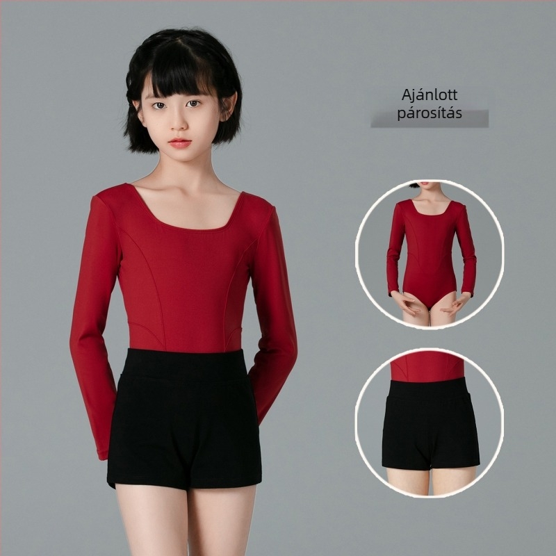 Őszi balett egyrészes ruha lányoknak, hosszú ujjú felső és nadrág, Nylon-Spandex keverék, kínai táncokhoz, 3–8 évesek