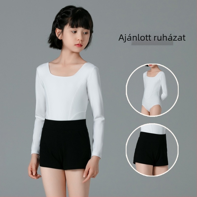 Őszi balett egyrészes ruha lányoknak, hosszú ujjú felső és nadrág, Nylon-Spandex keverék, kínai táncokhoz, 3–8 évesek