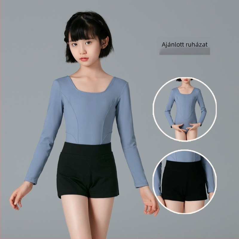 Őszi balett egyrészes ruha lányoknak, hosszú ujjú felső és nadrág, Nylon-Spandex keverék, kínai táncokhoz, 3–8 évesek