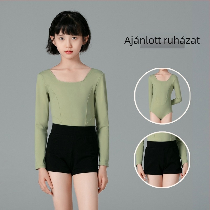 Őszi balett egyrészes ruha lányoknak, hosszú ujjú felső és nadrág, Nylon-Spandex keverék, kínai táncokhoz, 3–8 évesek