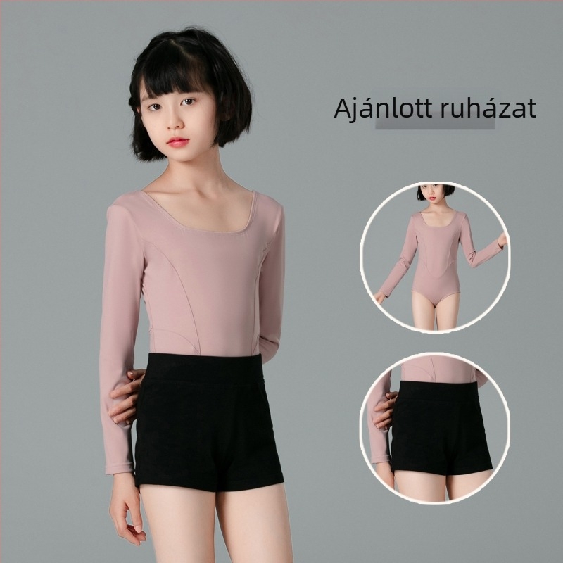 Őszi balett egyrészes ruha lányoknak, hosszú ujjú felső és nadrág, Nylon-Spandex keverék, kínai táncokhoz, 3–8 évesek