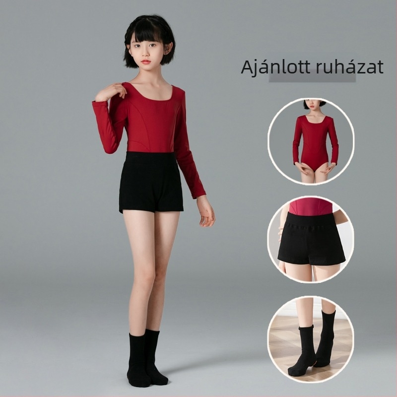 Őszi balett egyrészes ruha lányoknak, hosszú ujjú felső és nadrág, Nylon-Spandex keverék, kínai táncokhoz, 3–8 évesek
