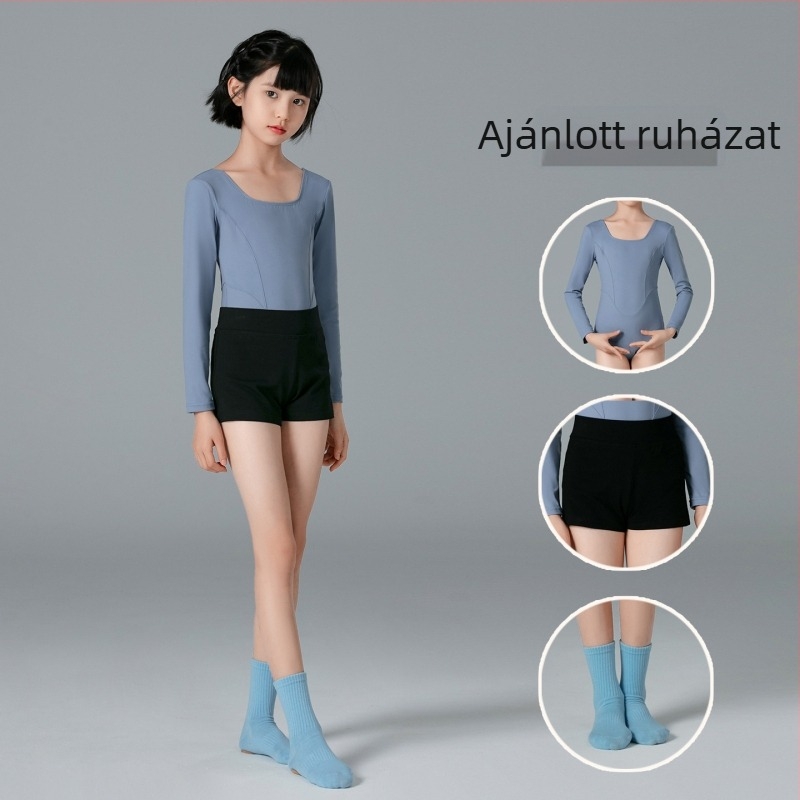 Őszi balett egyrészes ruha lányoknak, hosszú ujjú felső és nadrág, Nylon-Spandex keverék, kínai táncokhoz, 3–8 évesek