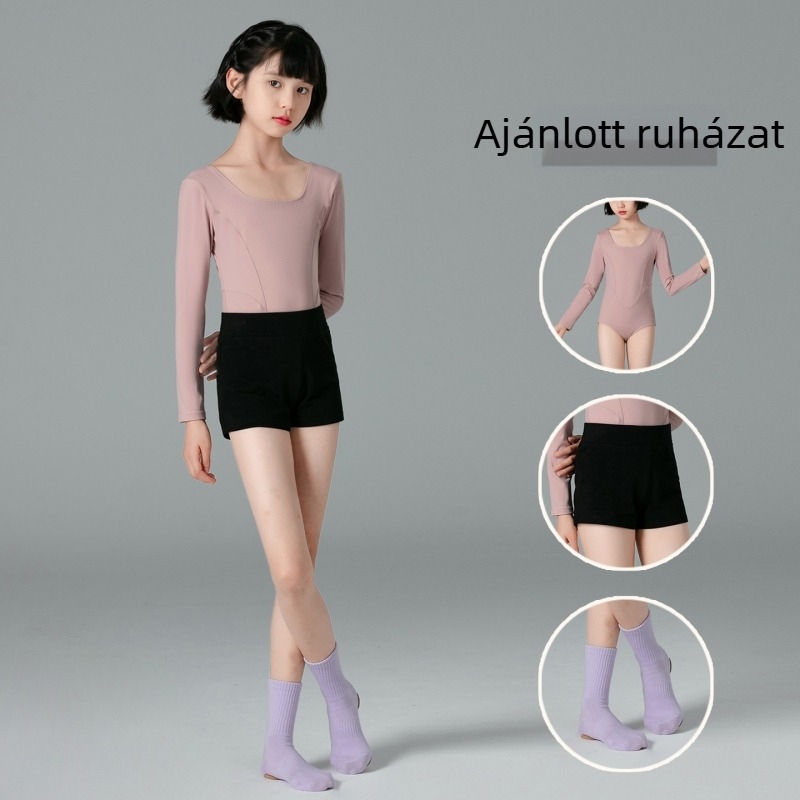 Őszi balett egyrészes ruha lányoknak, hosszú ujjú felső és nadrág, Nylon-Spandex keverék, kínai táncokhoz, 3–8 évesek