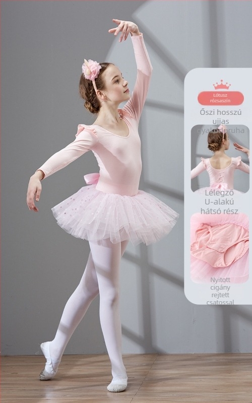 Gyerekeknek szóló balett ruha rövid ujjúval és hátul masnival; 94% pamut; hercegnő stílus; 3–8 éveseknek; nyár
