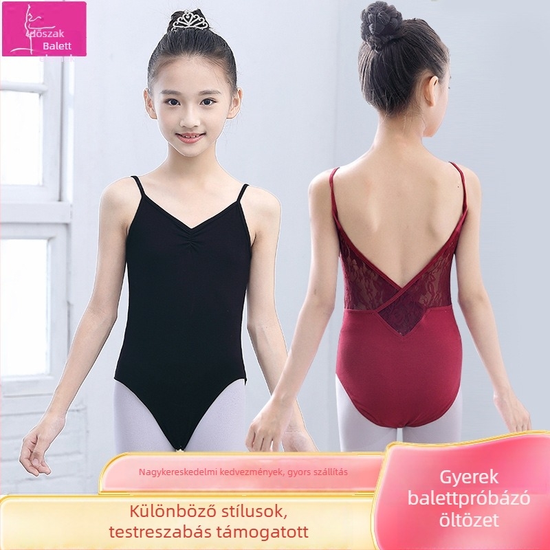 Gyermek balett gyakorlóruha tüll szoknyával, 95% pamut Lycra anyaggal, nyár, koreai stílus, 3–8 éveseknek