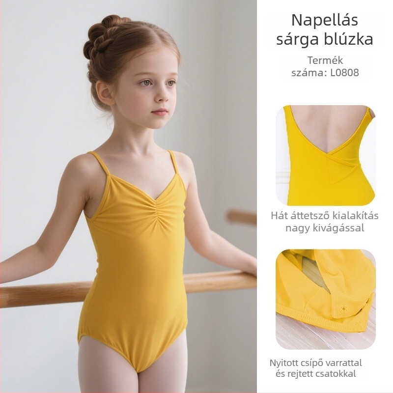 Gyermek balett gyakorlóruha tüll szoknyával, 95% pamut Lycra anyaggal, nyár, koreai stílus, 3–8 éveseknek