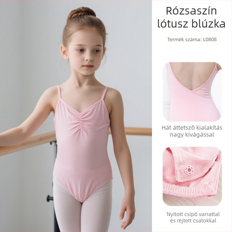 Gyermek balett gyakorlóruha tüll szoknyával, 95% pamut Lycra anyaggal, nyár, koreai stílus, 3–8 éveseknek