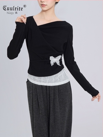 Modern tánc gyakorló felső nőknek, asymmetrikus hosszú ujjú, bélés 92% pamutból 8% elasztánból, tavasz–ősz szezon, alkalmas hip-hopra és balettre