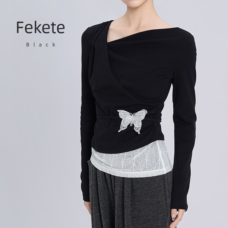 Modern tánc gyakorló felső nőknek, asymmetrikus hosszú ujjú, bélés 92% pamutból 8% elasztánból, tavasz–ősz szezon, alkalmas hip-hopra és balettre