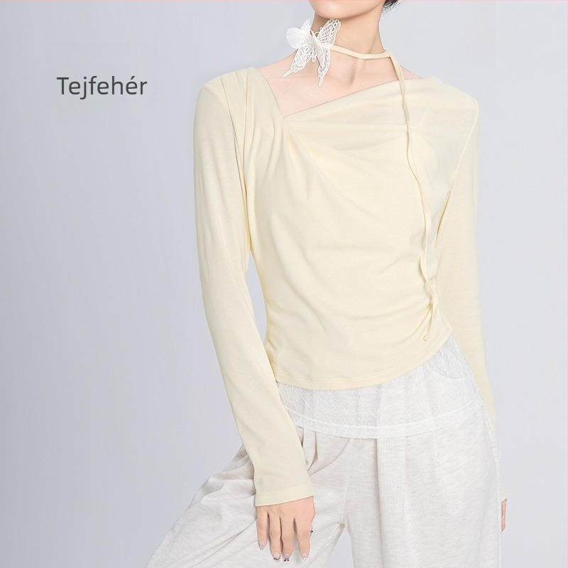 Modern tánc gyakorló felső nőknek, asymmetrikus hosszú ujjú, bélés 92% pamutból 8% elasztánból, tavasz–ősz szezon, alkalmas hip-hopra és balettre