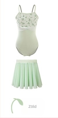 Gyerekek balett ruha egy darabból, nylon/spandex 75/25, redőzött és lágy háló anyag, 3–8 éveseknek, nyári modell