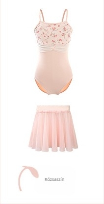 Gyerekek balett ruha egy darabból, nylon/spandex 75/25, redőzött és lágy háló anyag, 3–8 éveseknek, nyári modell