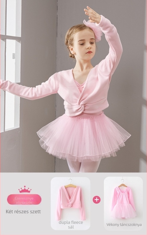 Gyerekek balett ruhaszett – hosszú ujjú, velúr bélés, 96% pamut, tütü és sál, hercegnő stílus