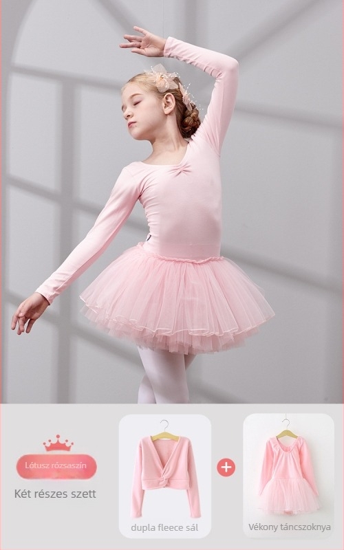 Gyerekek balett ruhaszett – hosszú ujjú, velúr bélés, 96% pamut, tütü és sál, hercegnő stílus