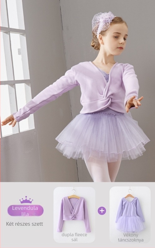 Gyerekek balett ruhaszett – hosszú ujjú, velúr bélés, 96% pamut, tütü és sál, hercegnő stílus