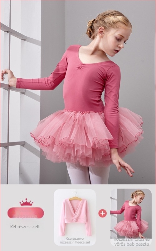 Gyerekek balett ruhaszett – hosszú ujjú, velúr bélés, 96% pamut, tütü és sál, hercegnő stílus