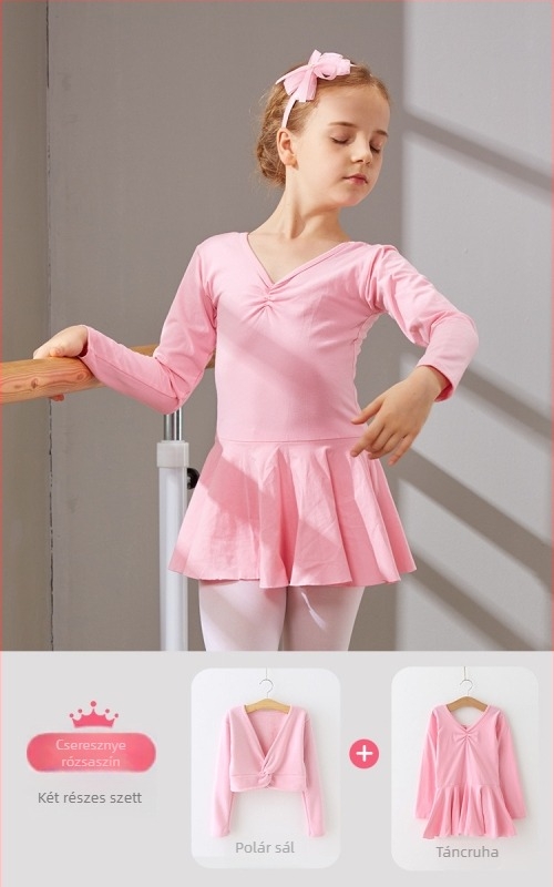 Gyerekek balett ruhaszett – hosszú ujjú, velúr bélés, 96% pamut, tütü és sál, hercegnő stílus