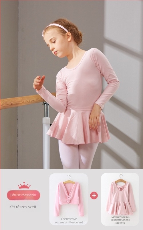 Gyerekek balett ruhaszett – hosszú ujjú, velúr bélés, 96% pamut, tütü és sál, hercegnő stílus