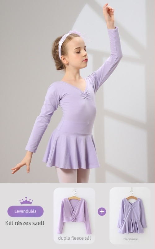 Gyerekek balett ruhaszett – hosszú ujjú, velúr bélés, 96% pamut, tütü és sál, hercegnő stílus