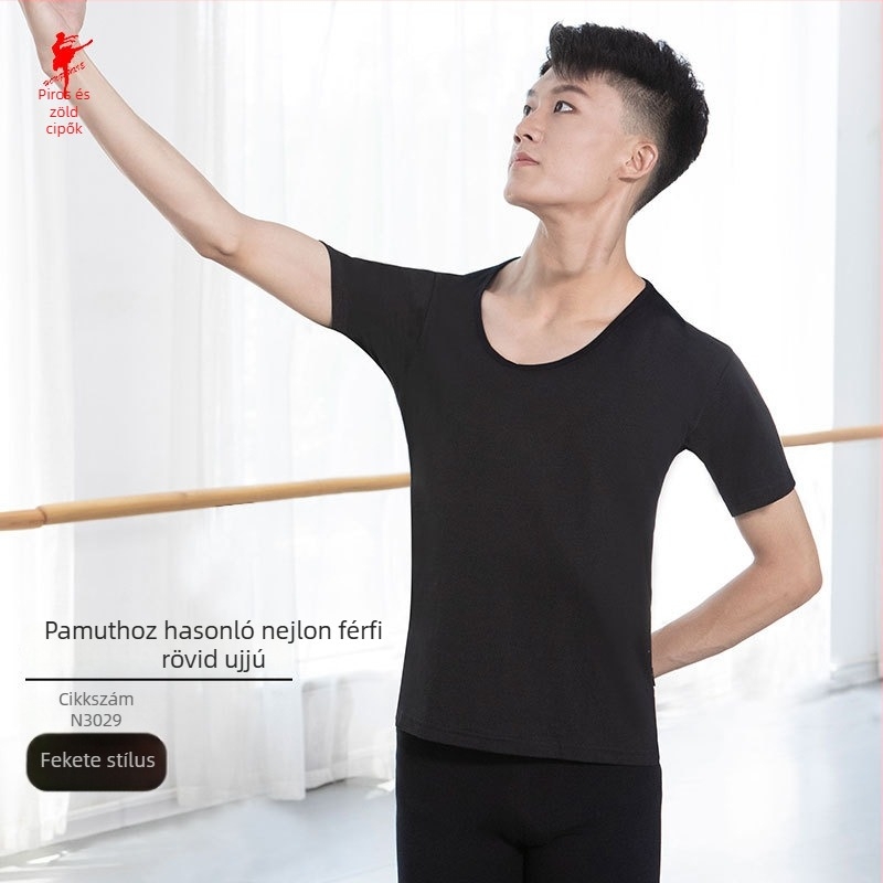Modern tánc felső férfiaknak – felnőtt, rövid ujjú, pamut-nylon keverék anyag (50% nylon), balethez, drámához és etnikai táncokhoz alkalmas