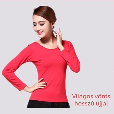 Női hosszú ujjú tánctop környakú kivitelben; modal szövet 98% pamut tartalom, bélés 95% pamut; egyszínű; alkalmas balet, latin tánc és nemzeti standard tánc számára; egész évben viselhető