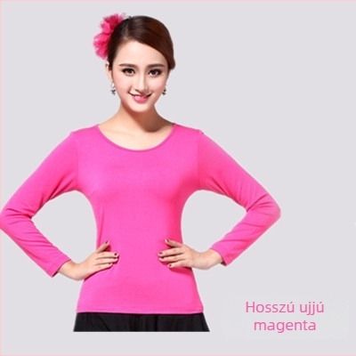 Női hosszú ujjú tánctop környakú kivitelben; modal szövet 98% pamut tartalom, bélés 95% pamut; egyszínű; alkalmas balet, latin tánc és nemzeti standard tánc számára; egész évben viselhető