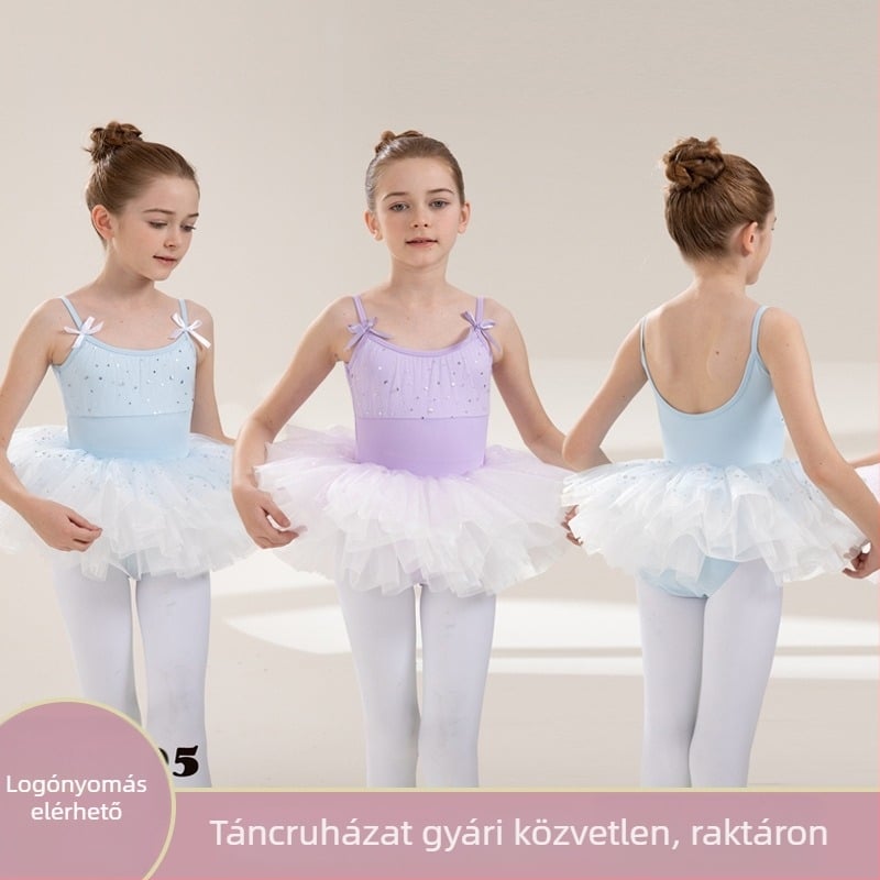 Lányoknak szóló balett leotard pántokkal, nyári edzésekhez és előadásokhoz, 3–8 évesek, 100–140 cm