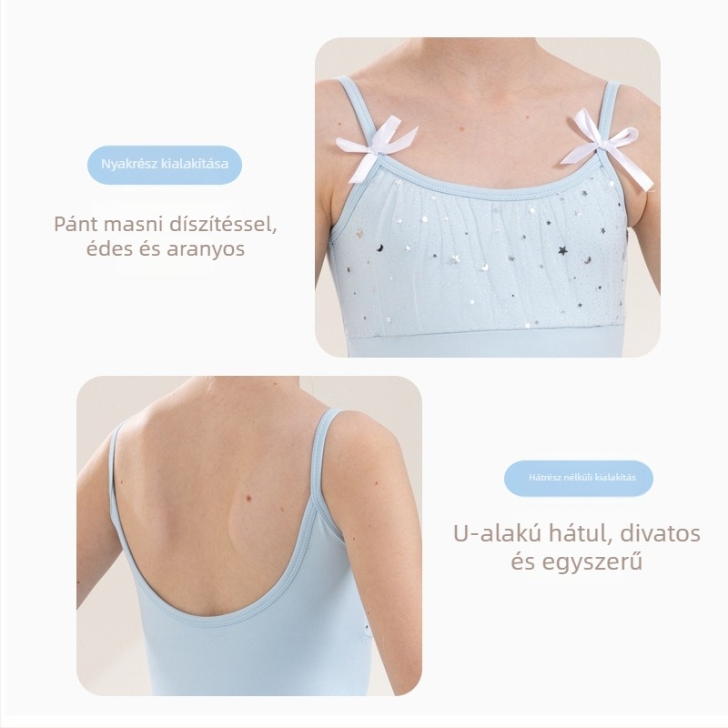 Lányoknak szóló balett leotard pántokkal, nyári edzésekhez és előadásokhoz, 3–8 évesek, 100–140 cm