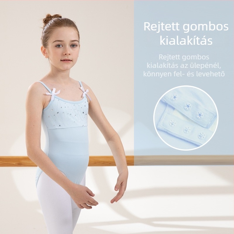 Lányoknak szóló balett leotard pántokkal, nyári edzésekhez és előadásokhoz, 3–8 évesek, 100–140 cm