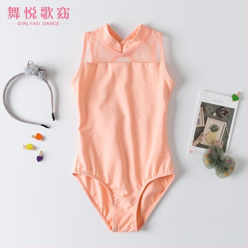 Gyerekeknek szóló ujjatlan táncruha csipkével a balethez és a kínai klasszikus táncokhoz | Pamut 93,5%, Puha feldolgozás, 3–8 éveseknek