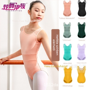 Gyerekeknek szóló ujjatlan csillagvarrásos gyakorló táncruha – balett/kínai tánc ruha, tiszta pamut, lágyított anyag