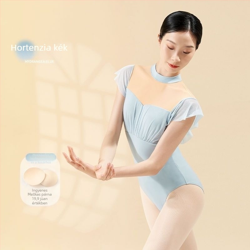 Női táncruha gimnasztikához, rövid ujjú balett testruha hát nélküli-álló gallérral, 2025 tavasza; TR anyag; PVC tartalom ≤ 30%