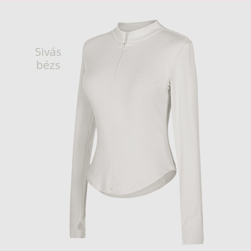 Modern táncgyakorló kabát cipzárral és álló gallérral, hosszú ujjú, felnőtt nőknek — külső: 92% pamut; bélés: pamut 8% elasztán