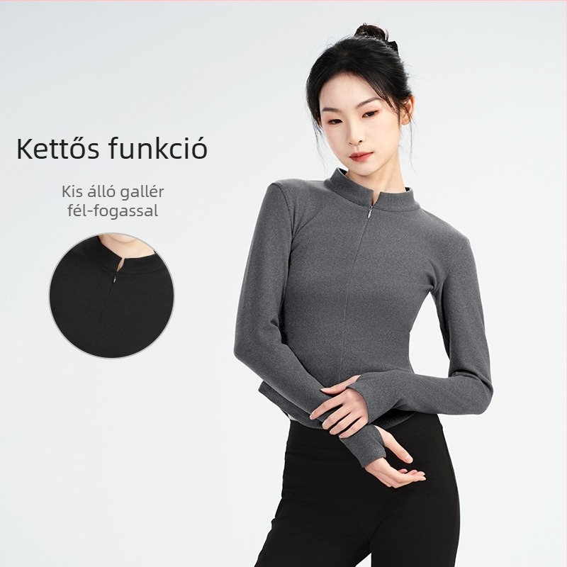 Modern tánc gyakorlóruha – hosszú ujjú felső felnőtt nőknek, poliészter 94% és spandex 6% bélés, balett gyakorláshoz