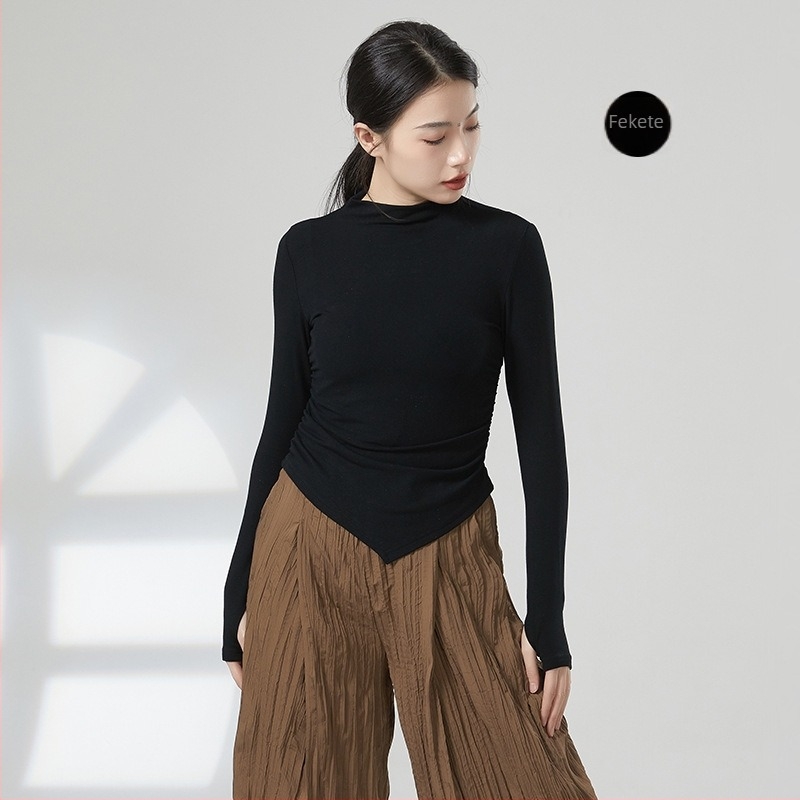 Modern táncpróba felső – női hosszú ujjú kötött top, viszkóz 93% és elasztán 7%, bordázott pamut anyag, alkalmas színpadi viseletre balettnél, latin és etnikai táncokhoz