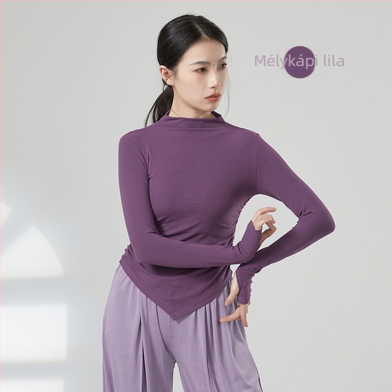 Modern táncpróba felső – női hosszú ujjú kötött top, viszkóz 93% és elasztán 7%, bordázott pamut anyag, alkalmas színpadi viseletre balettnél, latin és etnikai táncokhoz