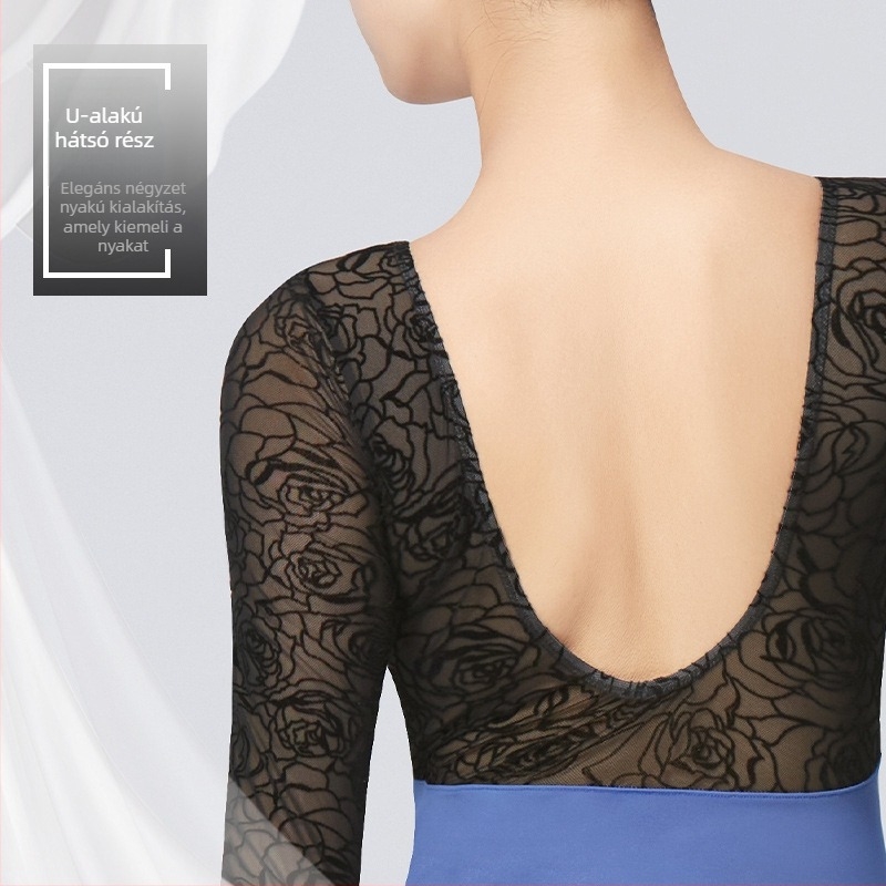 Női balett gyakorló body hosszú ujjú, nylon anyag, 75% nylon, modern tánchoz (hosszú ujjú; nylon; 75% nylon; felnőtt)