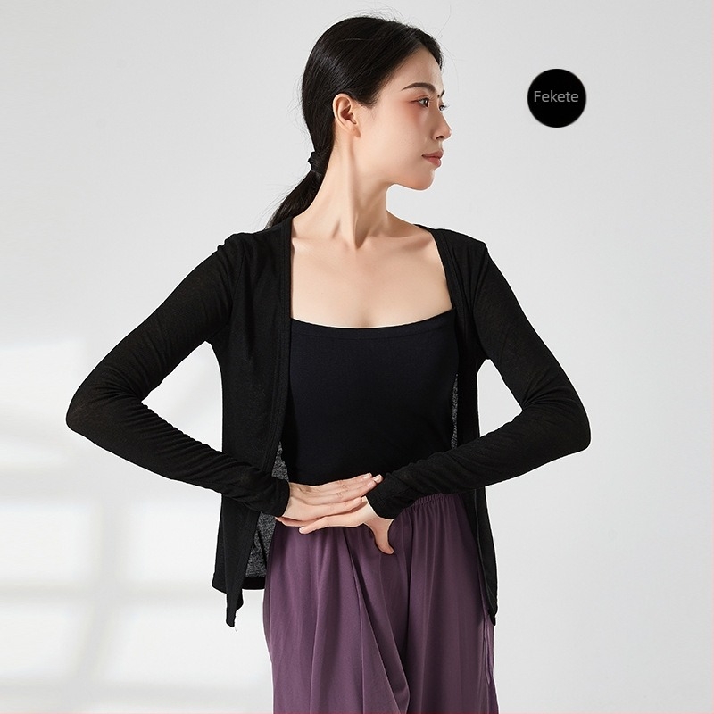 Női tánc kardigán, bő szabás, bordázott poliészter anyag, 80% poliészter, alkalmas színpadra és különböző táncstílusokra