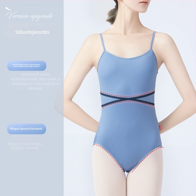 Női modern táncos overál vállpántos, keresztirányú derékrész nylon anyagból, nyárra, balett és etnikai táncokhoz