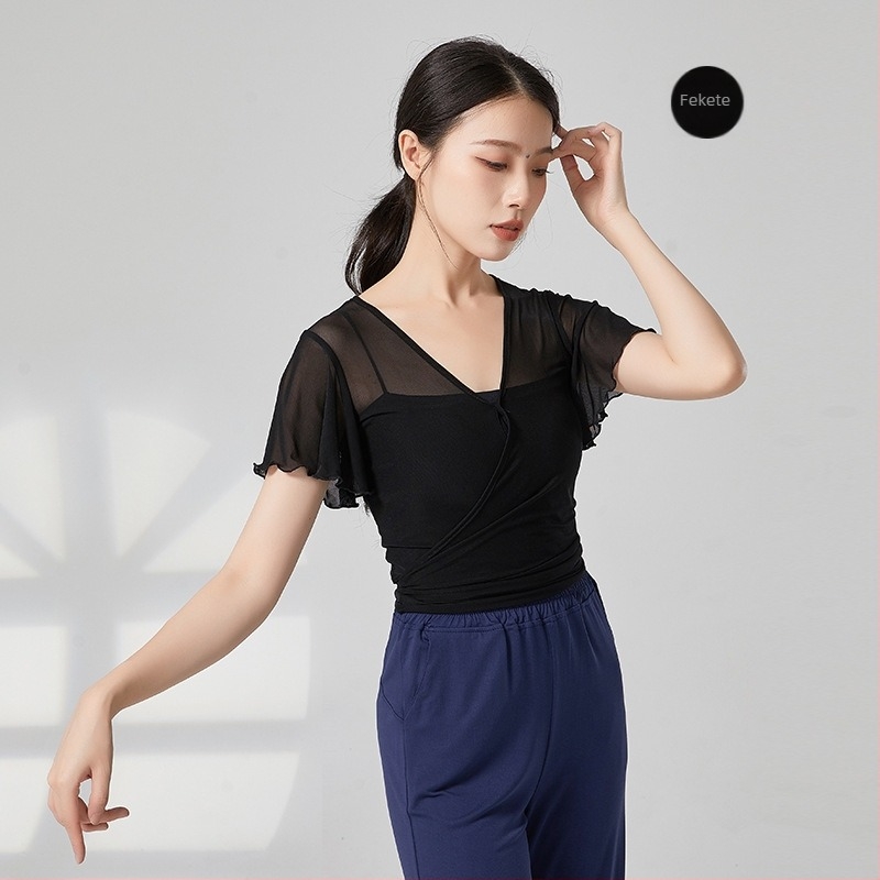 Etnikus táncruha — hálószövésű anyag, 95% nejlon, női rövid ujjú dzseki, színpadi előadásokhoz és etnikai táncokhoz