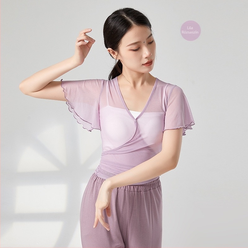 Etnikus táncruha — hálószövésű anyag, 95% nejlon, női rövid ujjú dzseki, színpadi előadásokhoz és etnikai táncokhoz