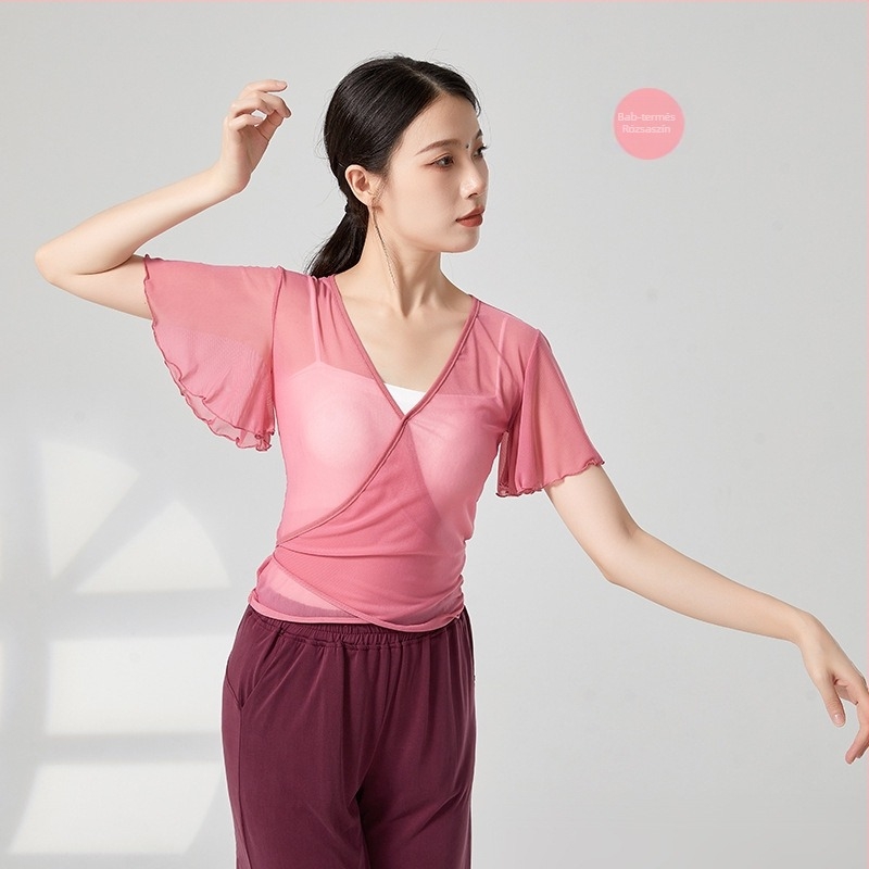 Etnikus táncruha — hálószövésű anyag, 95% nejlon, női rövid ujjú dzseki, színpadi előadásokhoz és etnikai táncokhoz