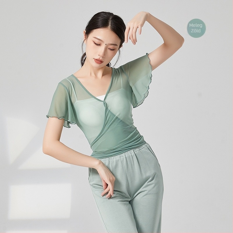 Etnikus táncruha — hálószövésű anyag, 95% nejlon, női rövid ujjú dzseki, színpadi előadásokhoz és etnikai táncokhoz