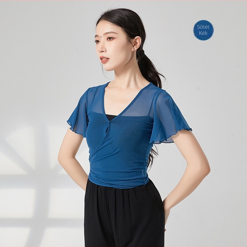 Etnikus táncruha — hálószövésű anyag, 95% nejlon, női rövid ujjú dzseki, színpadi előadásokhoz és etnikai táncokhoz